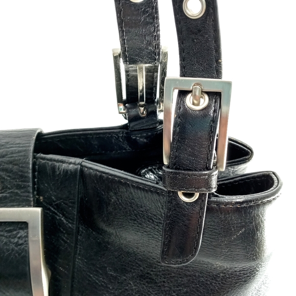 Kenneth Cole Shoulder Bag Black Leather Buckle - Picture 8 of 16